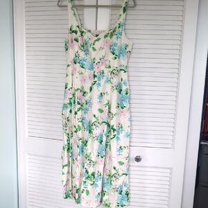 Floral Tank Dress - Linen With Pockets